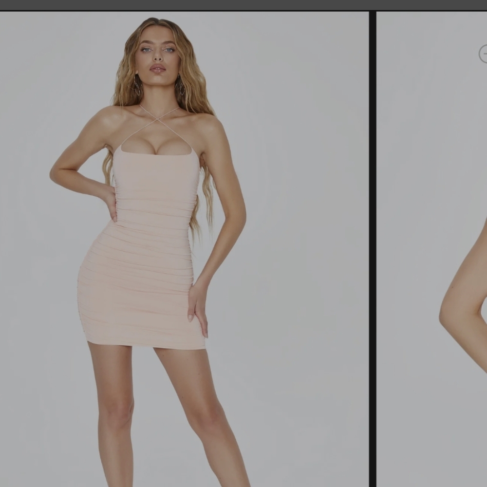 Cross Strap Ruched Mini Dress in Blush